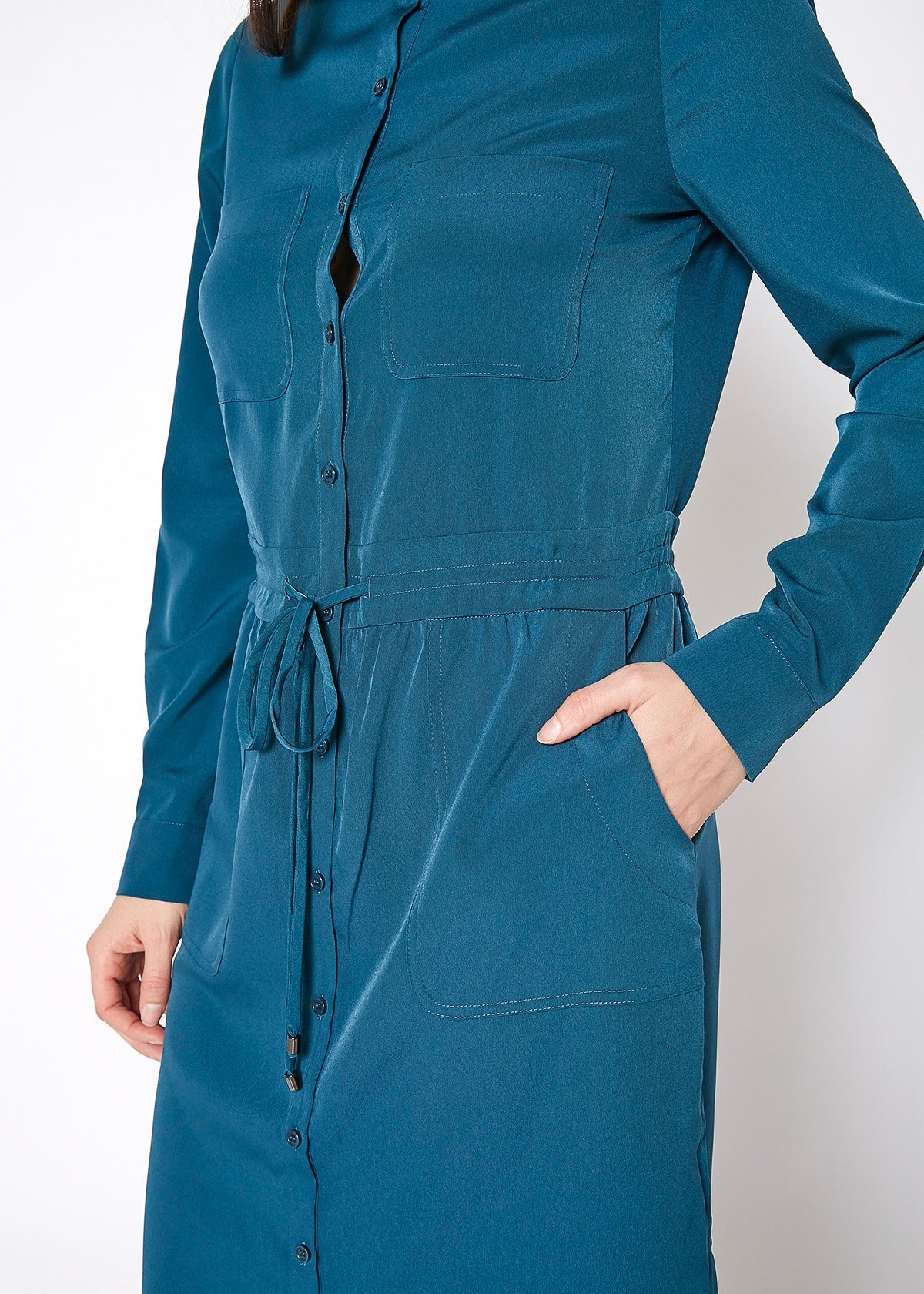 Robe-chemise longue à col montant pour femmes