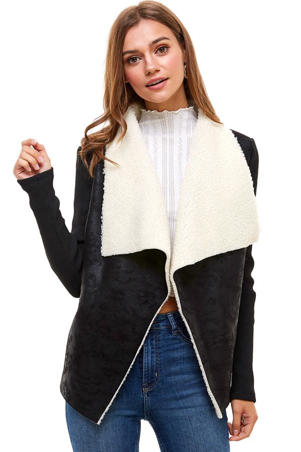 Veste col drapé en sherpa