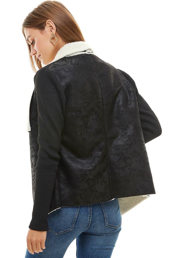 Veste col drapé en sherpa
