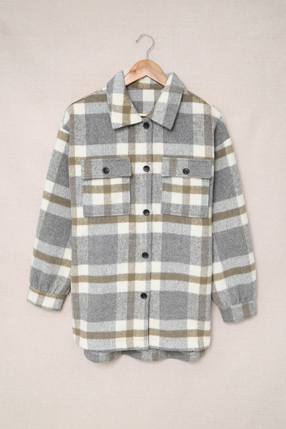 Veste-chemise pour femmes à carreaux marron avec poche