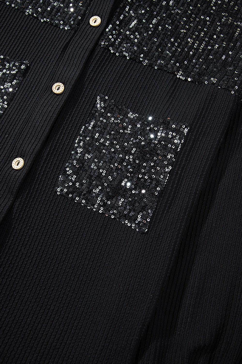 Veste à boutons avec sequins et épaules tombantes pour femmes