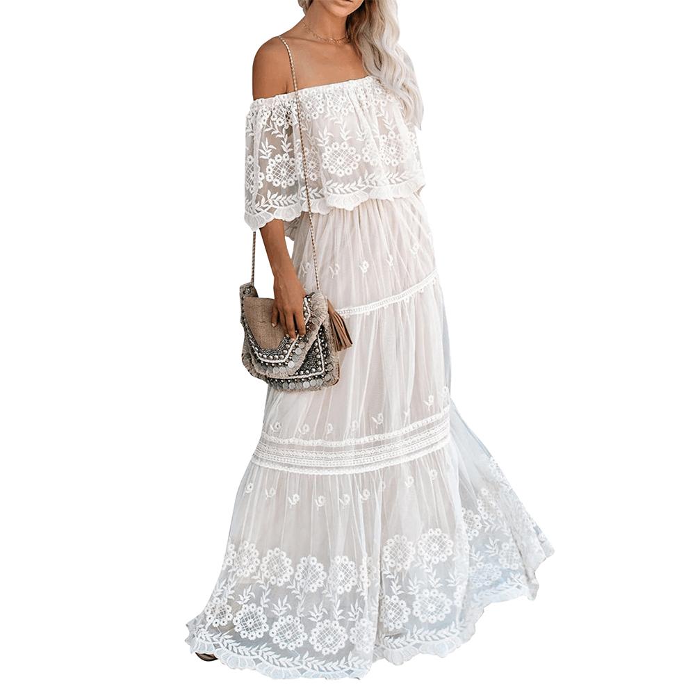 Robe de mariée longue pour fugue, simple, bohème, en dentelle, inspirée de l'époque victorienne