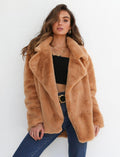 Women's Winter Plush Coat Soft Fur Jacket with Turn-Down Collar, Warm Outerwear